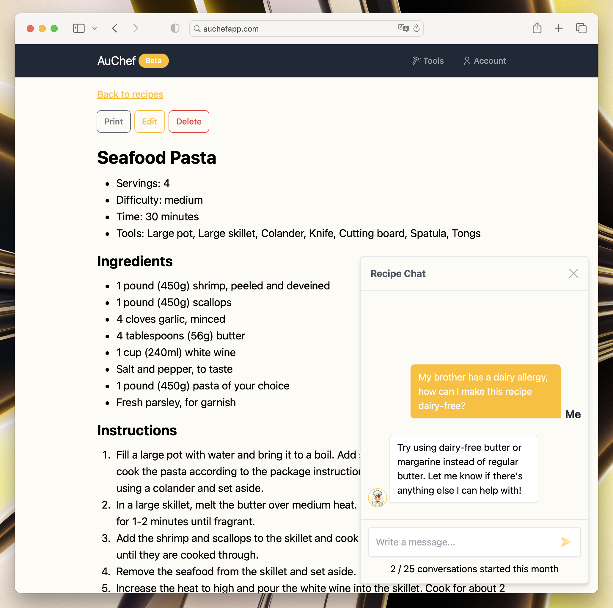 AuChef recipe customization example